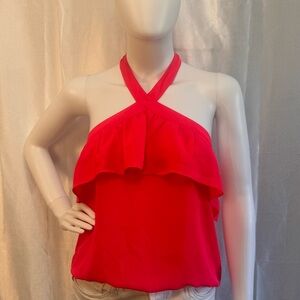 Banana Republic Hot Pink Halter Top Blouse with Front Ruffle Detail